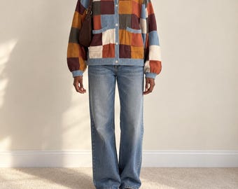 Vans Patchwork Knit Cardigan Collared Sweater M/L