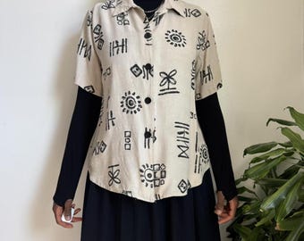 Vintage Abstract Print Button Up | Earthy Art Teacher fits M-L
