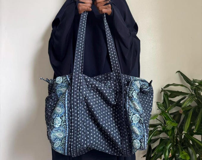 Vintage blue boho grunge hippie tote duffle bag