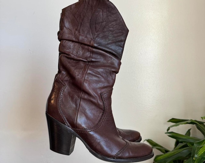 Vintage Sheriff Leather upper Distressed cowboy boots