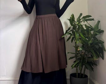 Vintage Silk flowy ruffle midi skirt elastic waistband and side pockets Size S