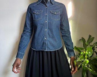 Vintage NY Jeans Navy Denim Button Up Shirt Size S