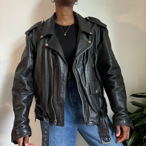 Vintage 80s biker Leather jacket with waist belt