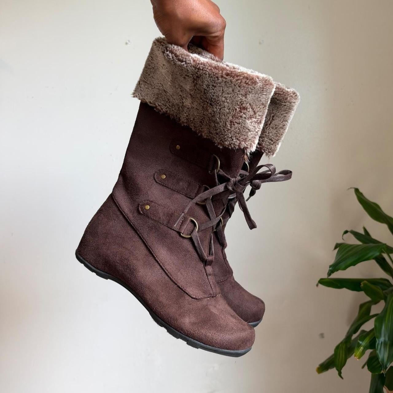 Y2k Lace up Fur Boots - Etsy