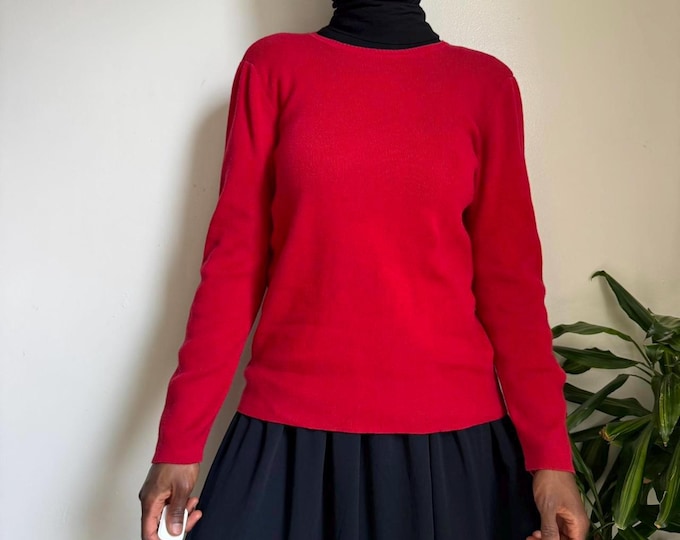 Vintage Red crewneck pullover knit coquette preppy lightweight sweater fits M/L