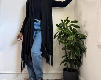 Whimsygoth Vintage Fringe Cardigan | Boho Grunge Tassel Knit one size