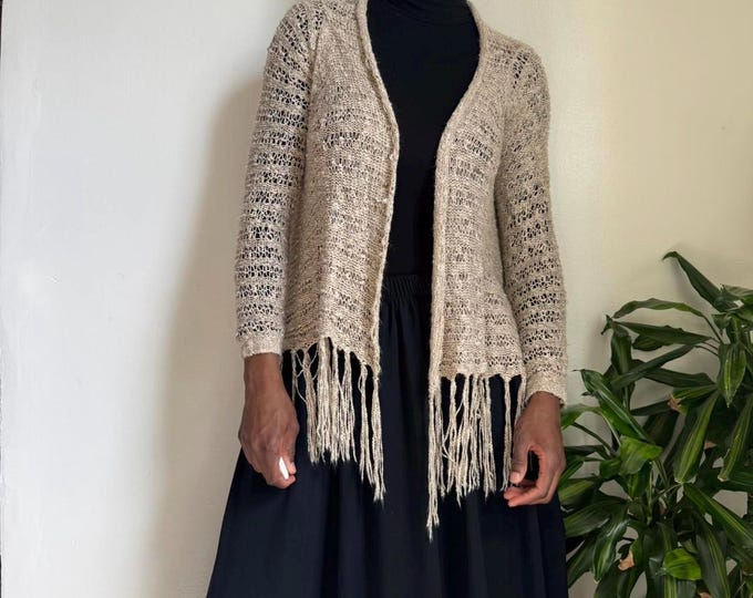 Vintage earthy hippie girl knit see through cardigan top size S