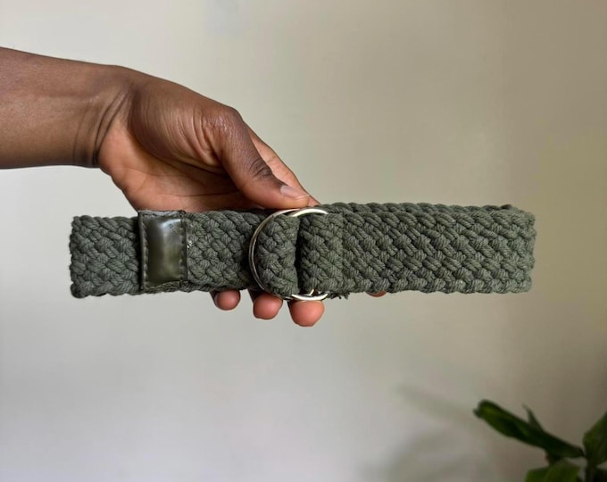 Vintage green khaki D-ring braided grunge streetwear belt fits like M/L