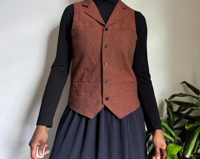 Vintage wool V-neck waistcoat vest preppy academia Victorian S