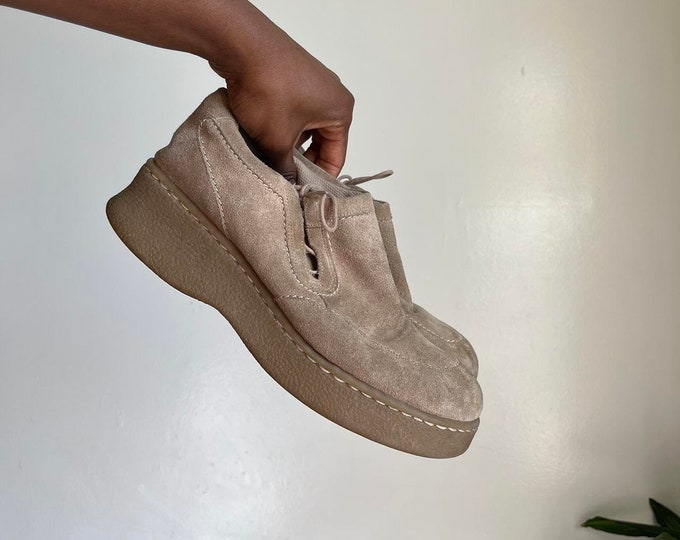 Vintage Suede chunky sole platform ankle boots.