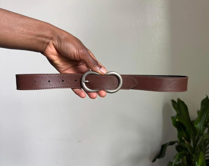 Vintage boho grunge Brown faux leather belt with silver buckle