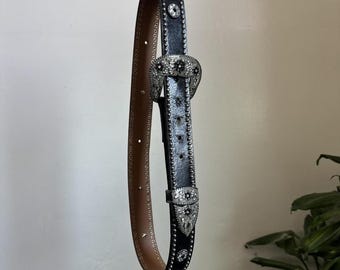 Vintage Nocona rugged western gothic Rhinestone leather belt size L