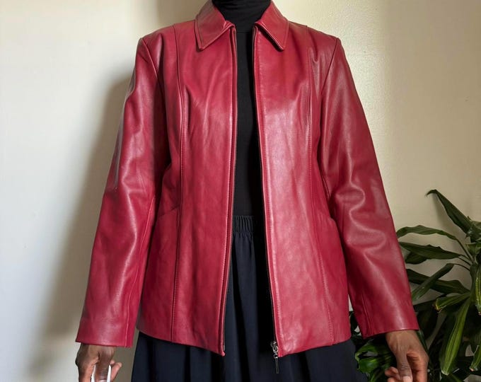 Vintage red coquette minimalist lightweight leather blazer jacket size L