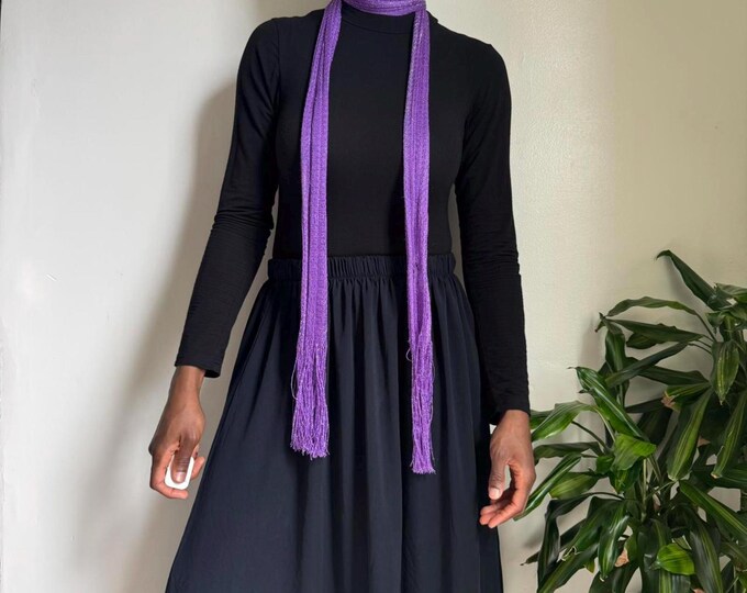 Vintage Fringe skinny knit purple retro festival Scarf