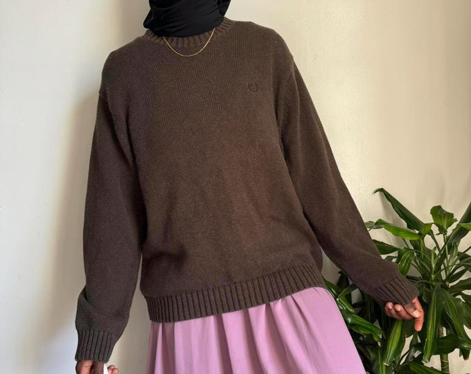 Vintage oversized long sleeve pullover knit preppy grandpa sweater size XXL