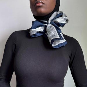 Vintage navy white silk scarf