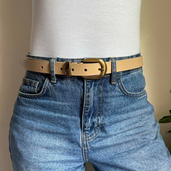 Classic beige & gold Genuine leather belt - image 3