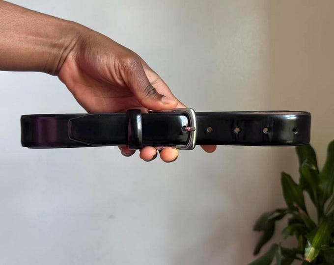Vintage classic Black Imitation leather belt with silver buckle size 44