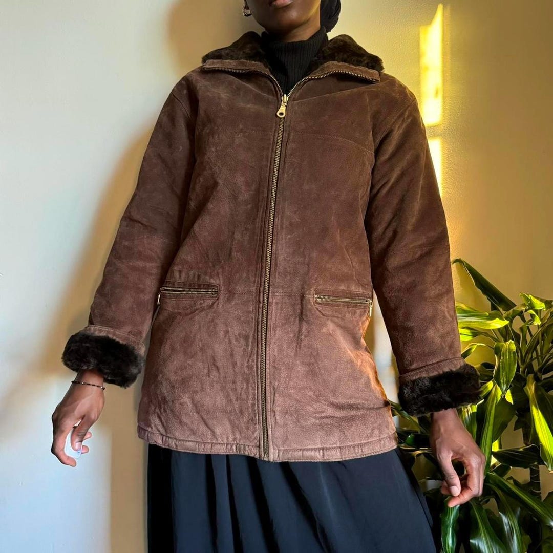 【残りわずか】 Vintage Oversized Leather Suede & Cheetah Print Fur ジャケット・アウター
