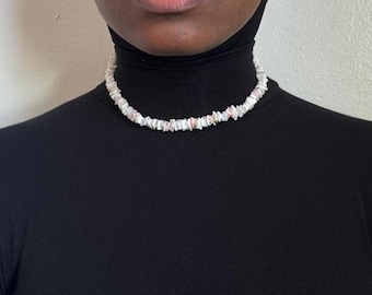 Y2K Shell Chip white pink Choker Necklace Beachy Coastal