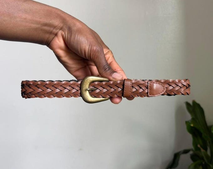 Vintage boho grunge Brown braided with gold brass buckle