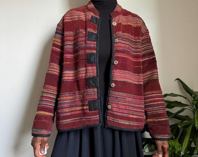 Vintage burgundy hippie buttom down kimono jacket with two side pockets Size XL