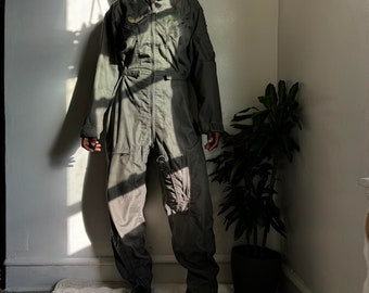 Vintage Flight suit cargo military jumpsuit in olive green