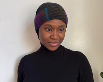 Vintage 90s/Y2K Fleece Plaid Striped Ear Warmer Headband