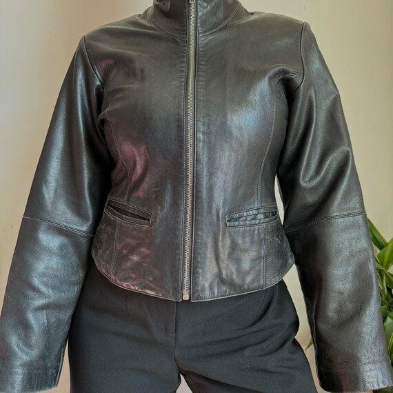 Vintage zip up Leather jacket in black - image 4