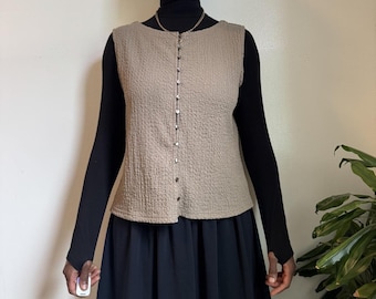 Whimsigoth Crinkle Button Up earthcore Vest Top - L