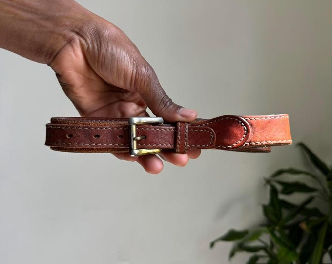 Vintage brown Oxford woven leather preppy belt size S/M