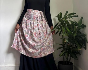 Vintage Floral print pleated midi skirt with side strings