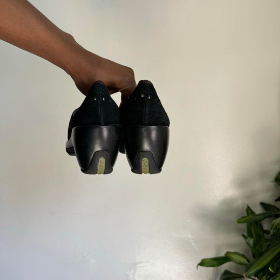 Vintage women black slip on chunky sole leather u… - image 6