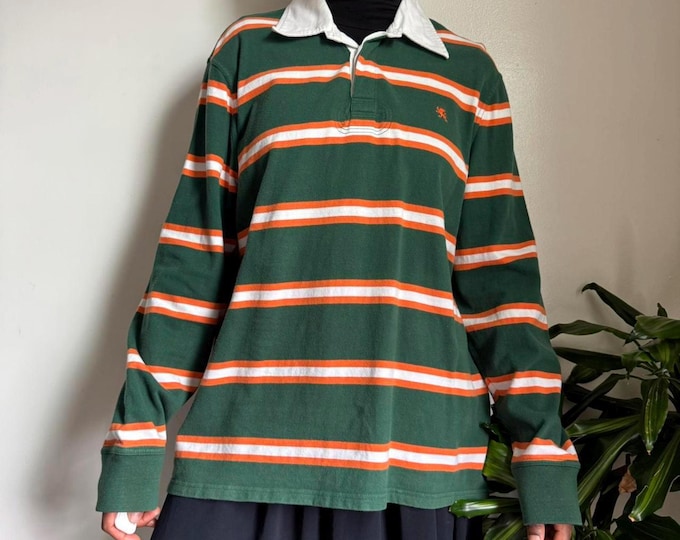 Vintage gorpcore long sleeve quarter button pullover striped shirt L