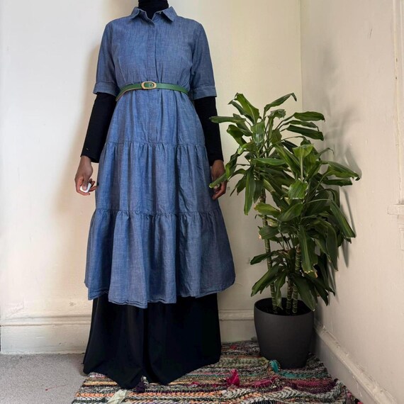 calvin klein blue maxi dress Vintage 90s/y2k Denim Tiered Size 14 royal blue calvin klein blue dress
