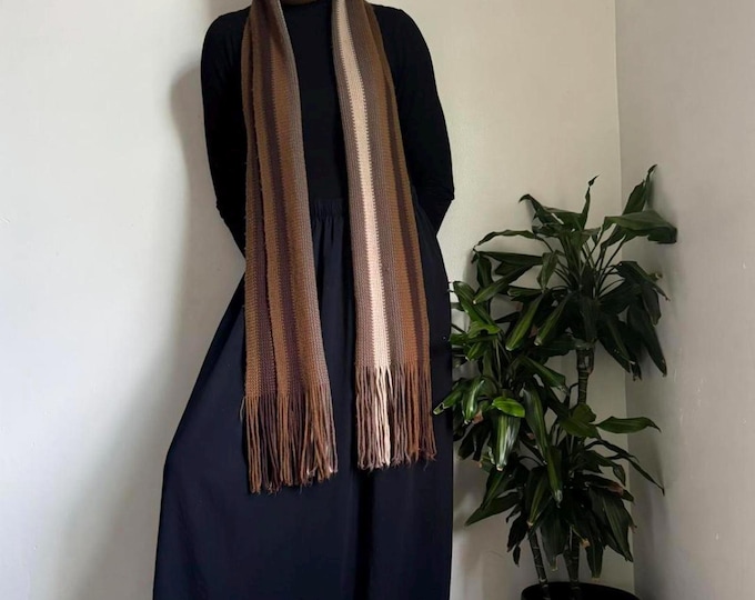 Vintage academia two tones Fringe Neck Warmer knit scarf