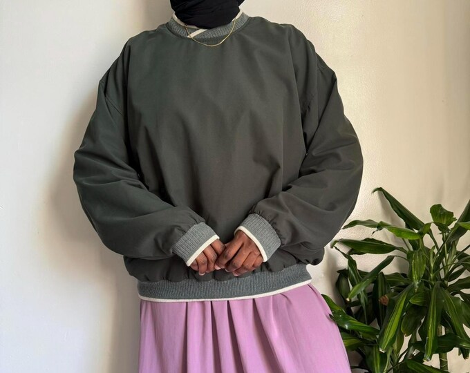 Vintage green classic pullover Long-sleeve windbreaker Size L