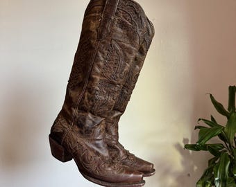 Vintage Corral Tall Eagle Overlay Snip Toe Western leather Boots women’s US 7