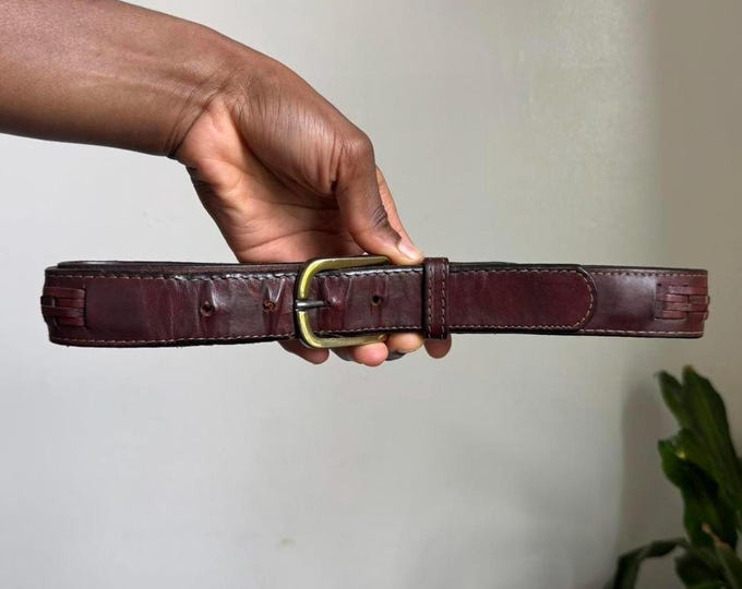 Vintage boho grunge Brown braided leather belt