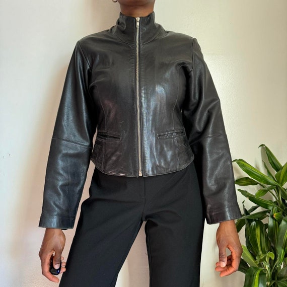 Vintage zip up Leather jacket in black - image 3