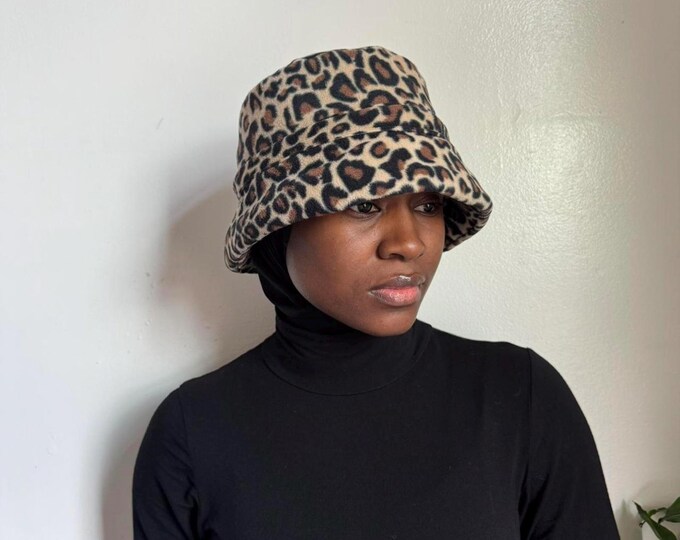 Vintage fleece cheetah print coquette grunge bucket  hat