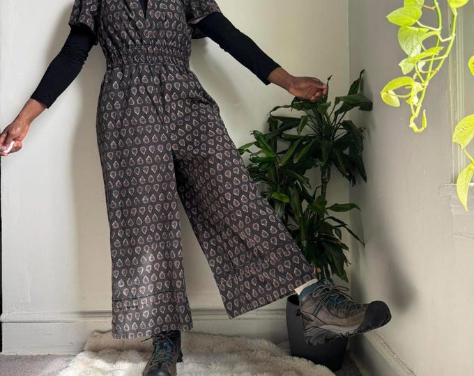 Vintage boho hippie grunge wide legs jumpsuit size M