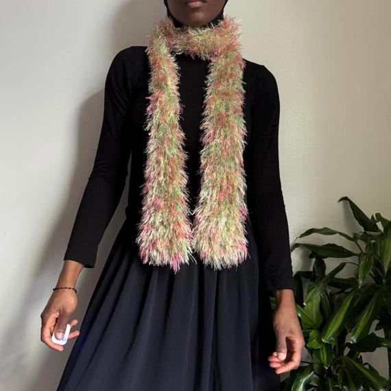 Vintage Fringe Fluffy Multicolor Scarf - Etsy display picture 3