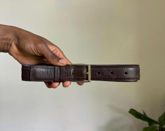 Vintage John Henry brown leather belt preppy minimalist academia size 36/90