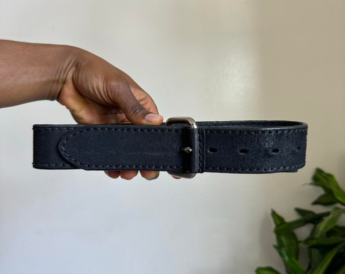 Vintage grunge black genuine leather belt