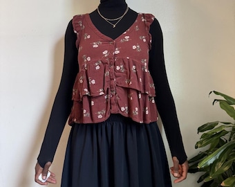 Fairycore Babydoll Floral Tiered Ruffle Top XS
