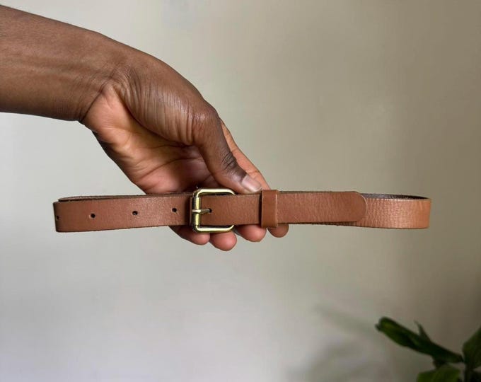 Vintage H&M minimalist tan leather boho grunge mini belt size M