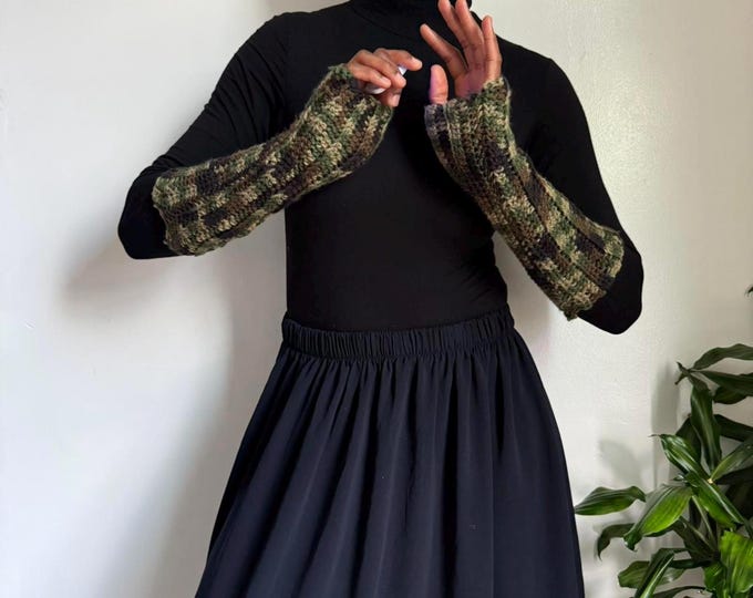 Grunge knit fingerless sleeves gloves