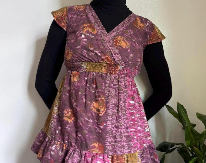 Vintage tie die boho floral ruffle sleeveless top size M