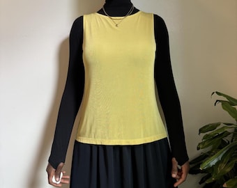 Vintage 90s coquette retro yellow sleeveless tank blouse - L